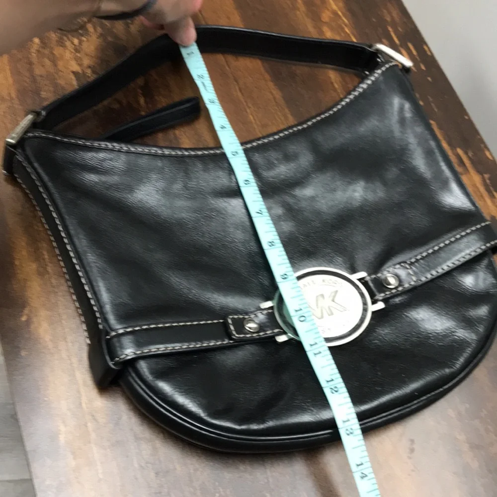 Michael Kors Black Leather Shield Hobo Bag